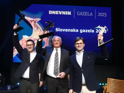 Zmagovalci leto&scaron;nje Gazele so: Damir Popović (IMP pumps, v sredini),&nbsp;Ale&scaron; Knavs&nbsp;(Riko Ekos, na levi) in Matjaž&nbsp;Jam&scaron;ek (Metalia, na desni).&nbsp;