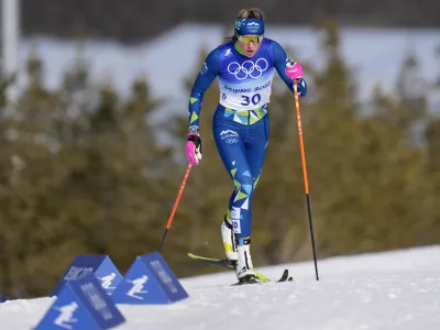 Slovenia's Anamarija Lampic competes during the women's 10km classic cross-country skiing competition at the 2022 Winter Olympics, Thursday, Feb. 10, 2022, in Zhangjiakou, China. (AP Photo/Alessandra Tarantino)