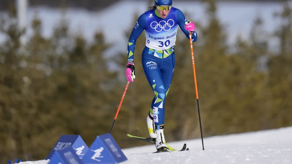 Slovenia's Anamarija Lampic competes during the women's 10km classic cross-country skiing competition at the 2022 Winter Olympics, Thursday, Feb. 10, 2022, in Zhangjiakou, China. (AP Photo/Alessandra Tarantino)