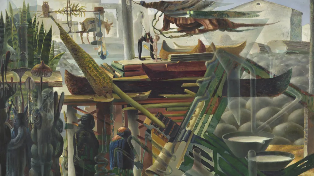 Marko Jak&scaron;e<br>Čakaje očeta, 2013, olje na lesonitu, 173 cm &times; 215 cm<br>Foto: Dejan Habicht, Moderna galerija