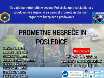 Vabilo na predavanja o vzrokih in posledicah prometnih nesreč. 