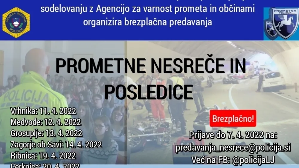 Vabilo na predavanja o vzrokih in posledicah prometnih nesreč. 