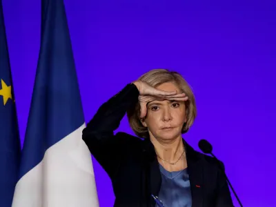 FILE PHOTO: Valerie Pecresse, head of the Paris Ile-de-France region and Les Republicains (LR) right-wing party candidate for the 2022 French presidential election speaks during a press conference to present her electoral program in Paris, France, March 14, 2022. REUTERS/Benoit Tessier/File Photo