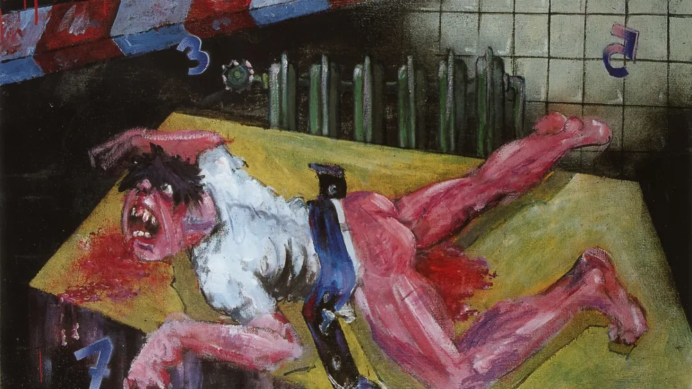 Marjan Skumavc: Miza, 1994, olje na platnu Foto: Izidor Kotnik