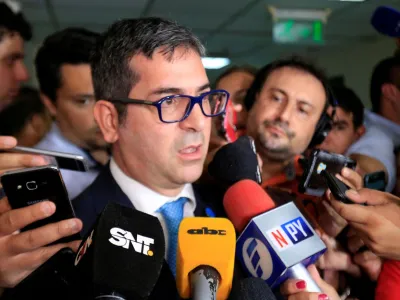 FILE PHOTO: Prosecutor Marcelo Pecci talks to the media, Asuncion, Paraguay - March 10, 2020. REUTERS/Jorge Adorno/File Photo