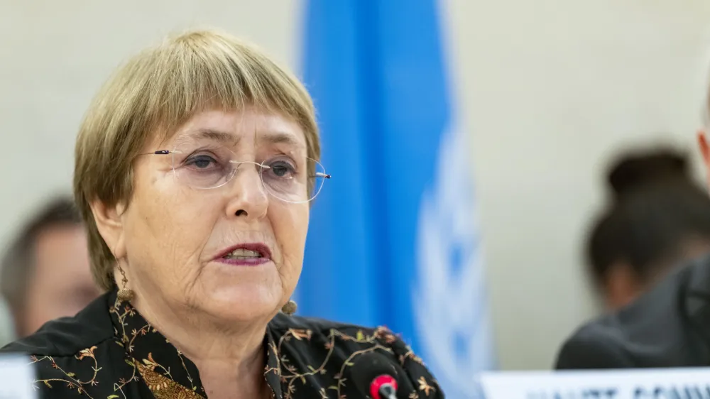 HANDOUT - 13 June 2022, Switzerland, Geneva: Michelle Bachelet, UN High Commissioner for Human Rights speaks during the 50th session of the UN Human Rights Council. Photo: Jean Marc Ferr&eacute;/UN Photo/dpa - ATTENTION: editorial use only and only if the credit mentioned above is referenced in full