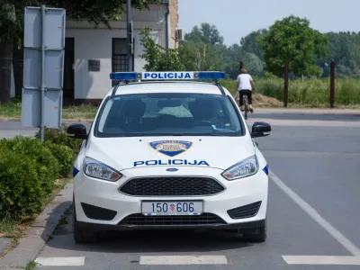 Picture of a Ford car from the Croatian police forces, also known as Hrvatska Policija or MUP, in the street of Vukovar