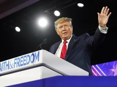 FILE - Former President Donald Trump speaks at the Road to Majority conference Friday, June 17, 2022, in Nashville, Tenn. A British filmmaker who shot interviews with Trump and his inner circle in the final months of the former president's administration has been subpoenaed to testify in a Georgia investigation into whether Trump and others illegally tried to influence the 2020 election in the state. (AP Photo/Mark Humphrey, File)