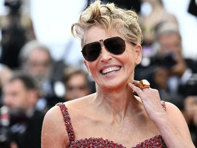 The 75th Cannes Film Festival - Screening of the film "Elvis" Out of Competition - Red Carpet Arrivals - Cannes, France, May 25, 2022. Sharon Stone poses. REUTERS/Piroschka Van De Wouw