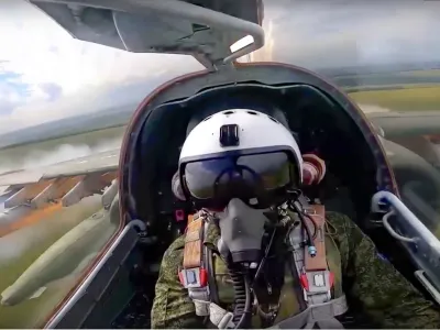 In this handout photo released by Russian Defense Ministry Press Service on Saturday, July 2, 2022, a Russian Su-25 ground attack jet fires rockets on a mission at an undisclosed location in Ukraine. (Russian Defense Ministry Press Service via AP)