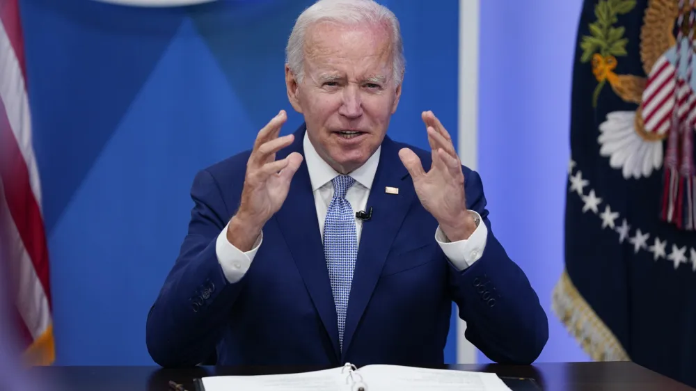 President Joe Biden speaks during a briefing from NASA officials about the first images from the Webb Space Telescope, the highest-resolution images of the infrared universe ever captured, in the South Court Auditorium on the White House complex, Monday, July 11, 2022, in Washington. (AP Photo/Evan Vucci)