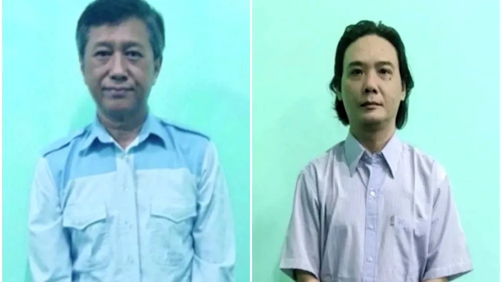 A combination image shows Kyaw Min Yu, also known as Ko Jimmy and Phyo Zeyar Thaw, two of the four democracy activists executed by Myanmar's military authorities, accused of helping carry out "terror acts," state media, in the undated screen grabs taken from a handout video. MRTV/Handout via REUTERS  THIS IMAGE HAS BEEN SUPPLIED BY A THIRD PARTY MYANMAR OUT. NO COMMERCIAL OR EDITORIAL SALES IN MYANMAR. MANDATORY CREDIT. THIS IMAGE WAS PROCESSED BY REUTERS TO ENHANCE QUALITY, AN UNPROCESSED VERSION HAS BEEN PROVIDED SEPARATELY.