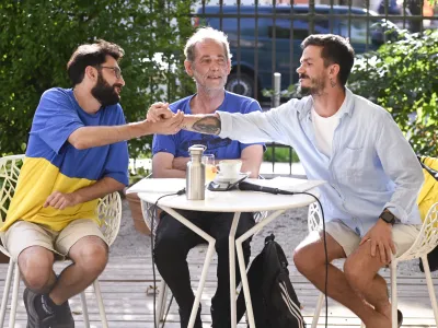 ukrajinski pisatelj Ivan Baidakukrajinski pisatelj Mark Livin - 26.07.2022 &ndash; Dru&scaron;tvo slovenskih pisateljev (DSP) &ndash; pogovorni večer ukrajinskima avtorjema Ivanom Baidakom in Markom Livinom pod naslovom Za svobodno Ukrajino, proti izbrisu miru. //FOTO: Nik Erik Neubaue