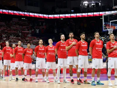 Basketball - EuroBasket Championship - Semi Final - Poland v France - Mercedes-Benz Arena, Berlin, Germany - September 16, 2022 Poland players line up before the match REUTERS/Annegret Hilse