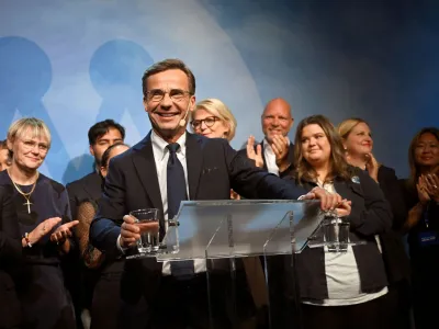 Moderate party leader Ulf Kristersson delivers a speach at the Moderate party election watch at the Clarion Sign Hotel, in Stockholm, Sweden, September 11, 2022.TT News Agency/Fredrik Sandberg via REUTERS ATTENTION EDITORS - THIS IMAGE WAS PROVIDED BY A THIRD PARTY. SWEDEN OUT. NO COMMERCIAL OR EDITORIAL SALES IN SWEDEN.