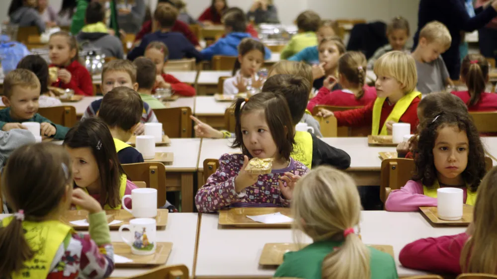 - jedilnica - &scaron;olska prehrana - &scaron;olstvo - osnovno&scaron;olci- 21.11.2014 - - Osnovna &scaron;ola Vič - Dan slovenske hrane, v okviru katerega je po &scaron;olah in vrtcih po vsej Sloveniji prvo &scaron;olsko uro potekal tradicionalni slovenski zajtrk - //FOTO: Tomaž Skale