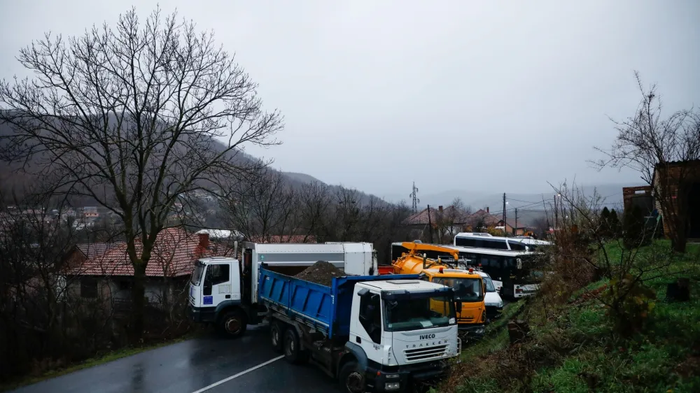 A view of the barricade in the northern part of the ethnically-divided town of Mitrovica, Kosovo, December 11, 2022. REUTERS/Florion Goga