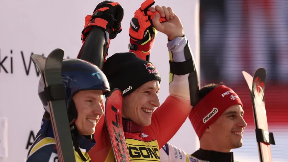 Žana Kranjca (desno) sta na drugem veleslalomu v tej sezoni v Alti Badii prehitela le Norvežan Henrik Kristoffersen in &Scaron;vicar Marco Odermatt.&nbsp;