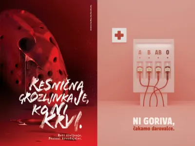 Resnična grozljivka je naslov zmagovalnega plakata 15. Plaktivata, pod katerega se podpisujeta avtorja Sara Mlinar in Ga&scaron;per &Scaron;tern &ndash; AV studio (levo). Zmagovalni plakat v &scaron;tudentski kategoriji Sveža kri avtorice Petre Lapajne Povirk z naslovom Gorivo življenja (desno).