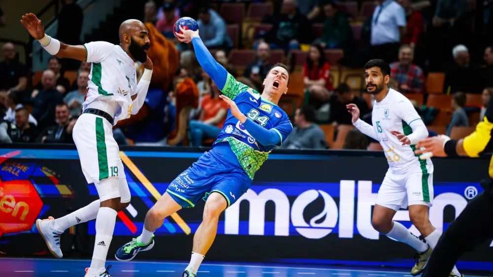 Slovenia vs Saudi Arabia, IHF 2023 Men's World Championship - POLAND, SWEDEN, Katowice, 12.01.2023, Mandatory Credit &copy; Anze Malovrh / kolektiff slovenija savdska arabija rokomet rok ovniček