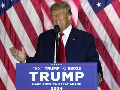 FILE - Former President Donald Trump announces a third run for president as he speaks at Mar-a-Lago in Palm Beach, Fla., Nov. 15, 2022. Trump is planning to hold the first public campaign event of his 2024 White House bid in the early-voting state of South Carolina. (AP Photo/Rebecca Blackwell, File)