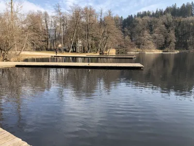 Za zdaj na povr&scaron;ini Blejskega jezera &scaron;e ni opazno tako močno cvetenje alg kot v preteklih letih, a se lahko hitro pojavi.&nbsp;