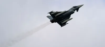 A Eurofighter jet flies during exercises of the German naval forces in Eckernfoerde, Germany, February 21, 2023. REUTERS/Fabian Bimmer