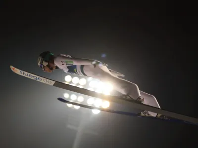 Nordic Skiing - FIS Nordic World Ski Championships - Planica, Slovenia - March 2, 2023 Slovenia's Timi Zajc in action during the men's HS138 qualification REUTERS/Borut Zivulovic
