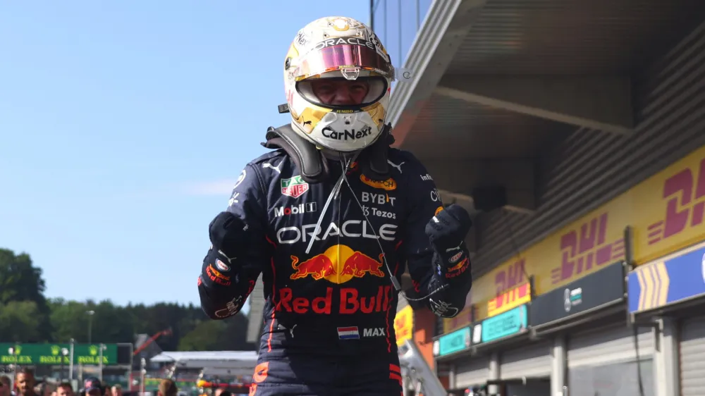 Formula One F1 - Belgian Grand Prix - Spa-Francorchamps, Spa, Belgium - August 28, 2022 Red Bull's Max Verstappen celebrates after winning the Belgian Grand Prix REUTERS/Johanna Geron