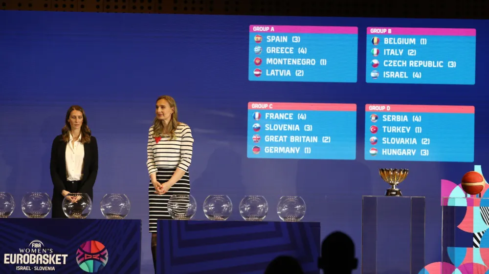 08.03.2023 &ndash;&nbsp;Kongresni center JGZ Brdo &ndash;&nbsp;žreb skupin za 39. žensko evropsko prvenstvo v ko&scaron;arki, ki bo med 15. in 25. junijem 2023 v Ljubljani in Tel Avivu&nbsp;-&nbsp;ženska ko&scaron;arka -&nbsp;//FOTO: Luka Cjuha