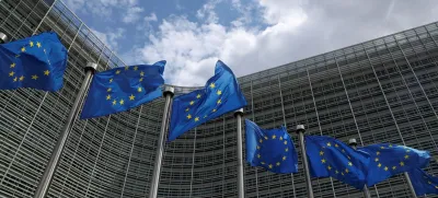 FILE PHOTO: European Union flags flutter outside the European Commission headquarters in Brussels, Belgium, June 5, 2020. REUTERS/Yves Herman/File Photo