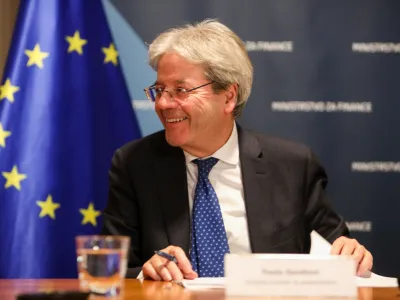 Evropski komisar za gospodarstvo Paolo Gentiloni - 08.03.2023 &ndash; obisk evropskega komisarja za gospodarstvo Paola Gentilonija v Sloveniji &ndash; novinarska konferenca evropskega komisarja in ministra za finance Klemna Bo&scaron;tjančiča //FOTO: Bojan Velikonja