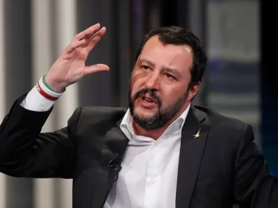 Northern League leader Matteo Salvini gestures during the television talk show "Porta a Porta" in Rome, Italy, January 18, 2018. REUTERS/Remo Casilli - RC1DF4CDC000