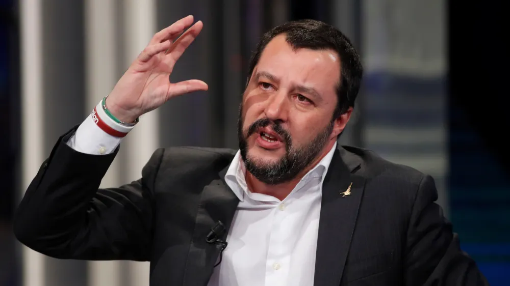 Northern League leader Matteo Salvini gestures during the television talk show "Porta a Porta" in Rome, Italy, January 18, 2018. REUTERS/Remo Casilli - RC1DF4CDC000