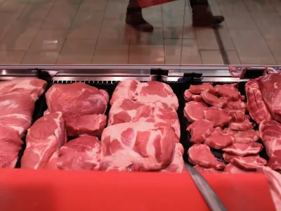 svinjsko meso- 10.03.2022 &acirc;&euro;" Trgovsko podjetje, v Ljubljani &acirc;&euro;" distribucijski center - skladiĹˇ&Auml;Ťenje suhega in sveĹľega blaga - ogled sprejema mesa v dristribucijskem centru in nadaljnje poti v verigi &acirc;&euro;" shranjevanje mesa in mesnih izdelkov - //FOTO: Bojan Velikonja