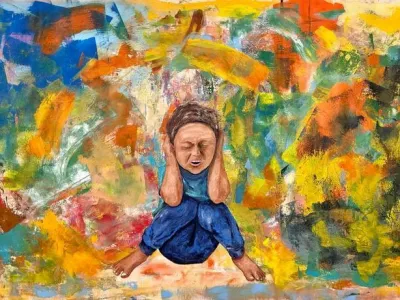 Žiga Korent: Ustavite blaznost (2020), akril na platnu, 155 x 100 cm