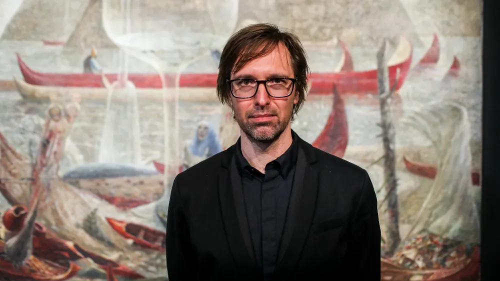 direktor Moderne galerije in komisar razstave Ale&scaron; Vaupotič,- Slovenski paviljon - razstava Brez gospodarja avtorja slikarja Marka Jak&scaron;eta- 21.04.2022 &ndash; ITALIJA - 59. Mednarodna razstava likovnih umetnosti Bene&scaron;ki bienale 2022 &ndash; odprtje slovenskega paviljona z razstavo Brez gospodarja slikarja Marka Jak&scaron;eta, - Bene&scaron;ki Arsenal - //FOTO: Bojan Velikonja