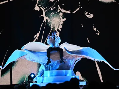 09 May 2023, United Kingdom, Liverpool: Luke Black, the entrant from Serbia, performs during the Eurovision semi-final at the M&S Bank Arena in Liverpool. Photo: Peter Kneffel/dpa