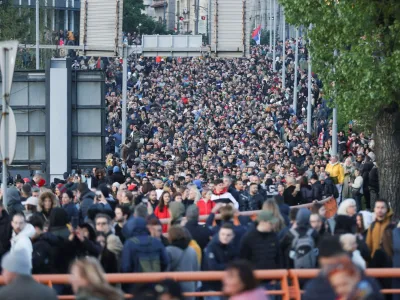 Demonstrators take part in a protest called "Serbia against violence" in reaction to recent mass shootings that have shaken the country, in Belgrade, Serbia, May 12, 2023. REUTERS/Marko Djurica