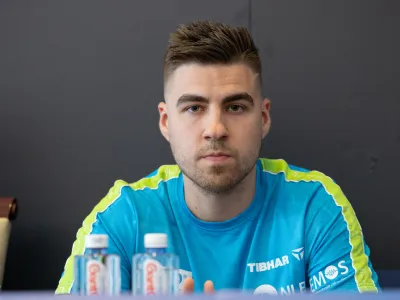 Ljubljana, Hala Tivoli.<br>Novinarska konferenca Namiznoteniske zveze Slovenija (NTZS) pred turnirjem WTT (World Table Tenis).<br>Namiznoteniski igralec Darko Jorgic.