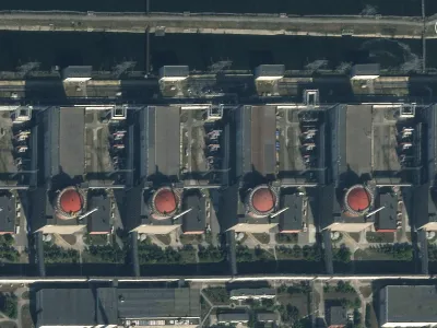 This image provided by Planet Labs PBC shows the Zaporizhzhia Nuclear Power Plant in Southern Ukraine on Sunday, July 2, 2023. Ukraine and Russia are accusing each other of planning to attack one of the world's largest nuclear power plants. But neither side provided evidence to support their claims of an imminent threat to the facility in southeastern Ukraine that is occupied by Russian troops. (Planet Labs PBC via AP)