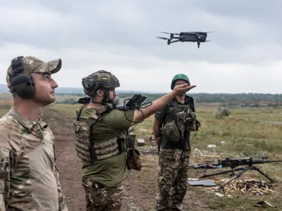 DONETSK OBLAST, UKRAINE - JULY 9: Ukrainian soldiers of the 57th brigade train with a drone at a training area in Donetsk oblast, Ukraine on July 9, 2023. Diego Herrera Carcedo / Anadolu AgencyNo Use USA No use UK No use Canada No use France No use Japan No use Italy No use Australia No use Spain No use Belgium No use Korea No use South Africa No use Hong Kong No use New Zealand No use Turkey