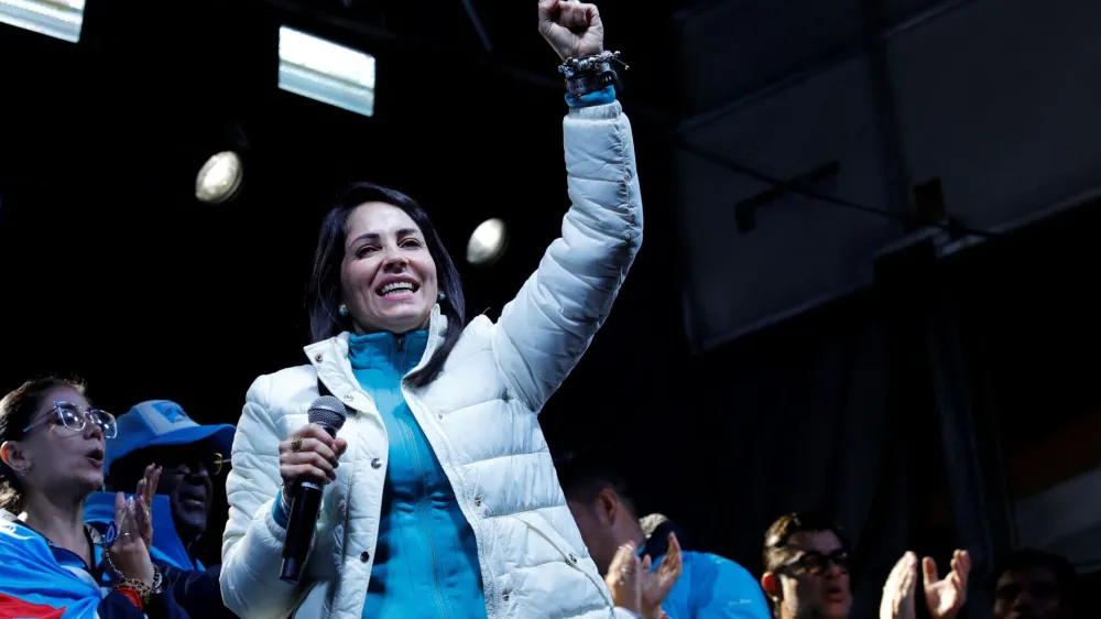 Ecuadorian presidential candidate Luisa Gonzalez reacts during a presidential election night event, in Quito, Ecuador August 20, 2023. REUTERS/Karen Toro
