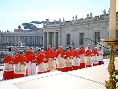 Roman Catholic prelates take part in a consistory ceremony, led by Pope Francis, to elevate them to the rank of cardinal, in Saint Peter's square at the Vatican, September 30, 2023.  Vatican Media/Simone Risoluti/&shy;Handout via REUTERS  ATTENTION EDITORS - THIS IMAGE WAS PROVIDED BY A THIRD PARTY.