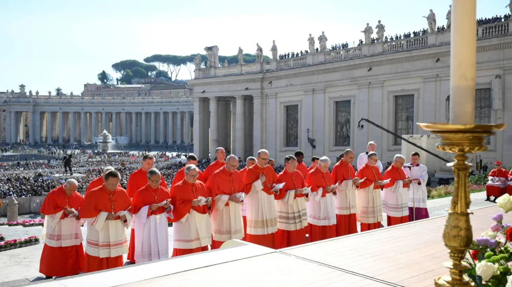 Roman Catholic prelates take part in a consistory ceremony, led by Pope Francis, to elevate them to the rank of cardinal, in Saint Peter's square at the Vatican, September 30, 2023.  Vatican Media/Simone Risoluti/&shy;Handout via REUTERS  ATTENTION EDITORS - THIS IMAGE WAS PROVIDED BY A THIRD PARTY.
