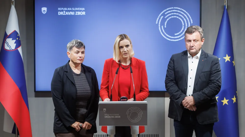 Ljubljana, DZ.<br>Izjava za medije predsednice, podpredsednika in clanice preiskovalne komisije DZ, ki preiskuje sume nezakonitega financiranja politicnih strank, Mojce Setinc Pasek, Soniboja Knezaka in Natase Sukic.