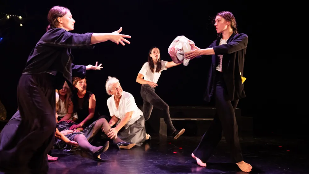 MESTO ŽENSK / CITY OF WOMEN FESTIVAL 2023: <br>Nihče več ne žvižga. V okviru projekta Uprizarjati spol &ndash; Ples v tvojih čevljih. Koncept: Brina Klampfer in Vita Osojnik; režija: Brina Klampfer; gib in koreografija: Vita Osojnik; soavtorice: Teja Bitenc, Alenka Dereani, Josip Drabik Jug, Romana Humar, Alja Lacković, Majda Lek&scaron;e, Tina Poglajen, Ankica Radivojević, Vesna &Scaron;kreblin, Manca Trampu&scaron;. <br>&Scaron;panski borci, 11.10.2023