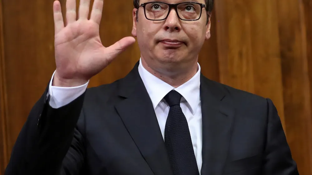 Serbia's President Aleksandar Vucic arrives to speak in the Serbian Parliament in Belgrade, Serbia, May 27, 2019. REUTERS/Marko Djurica