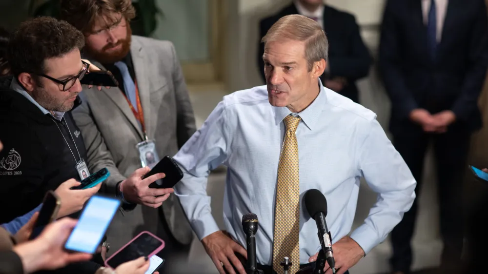 20 October 2023, US, Washington: US Representative Jim Jordan (R)&nbsp;speaks to reporters after being dropped by the Republicans as a nominee for the Speaker of The House at the US Capitol in Washington. Photo: Branden Camp/ZUMA Press Wire/dpa