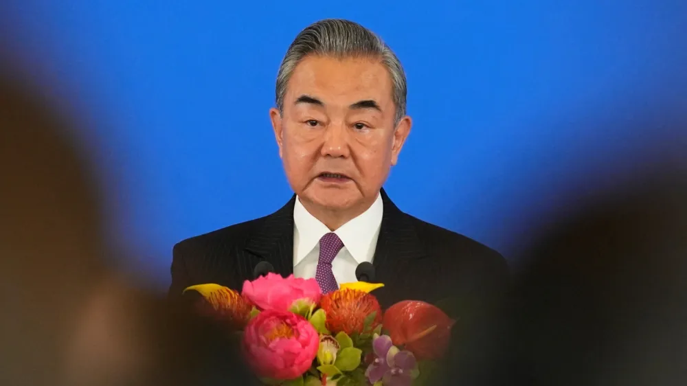 Chinese Foreign Minister Wang Yi speaks during the opening ceremony of the diplomatic symposium at the Diaoyutai State Guesthouse on October 24, 2023 in Beijing, China. Ken Ishii/Pool via REUTERS